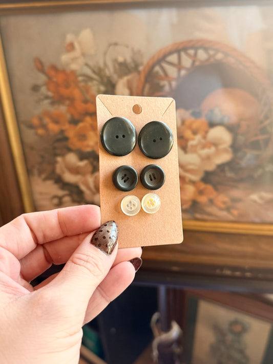Vintage Button Earring Trio- Old Soul