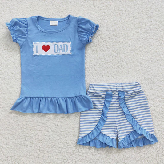 GSSO0187 Girl Love DAD Blue Short Sleeve Shorts Set