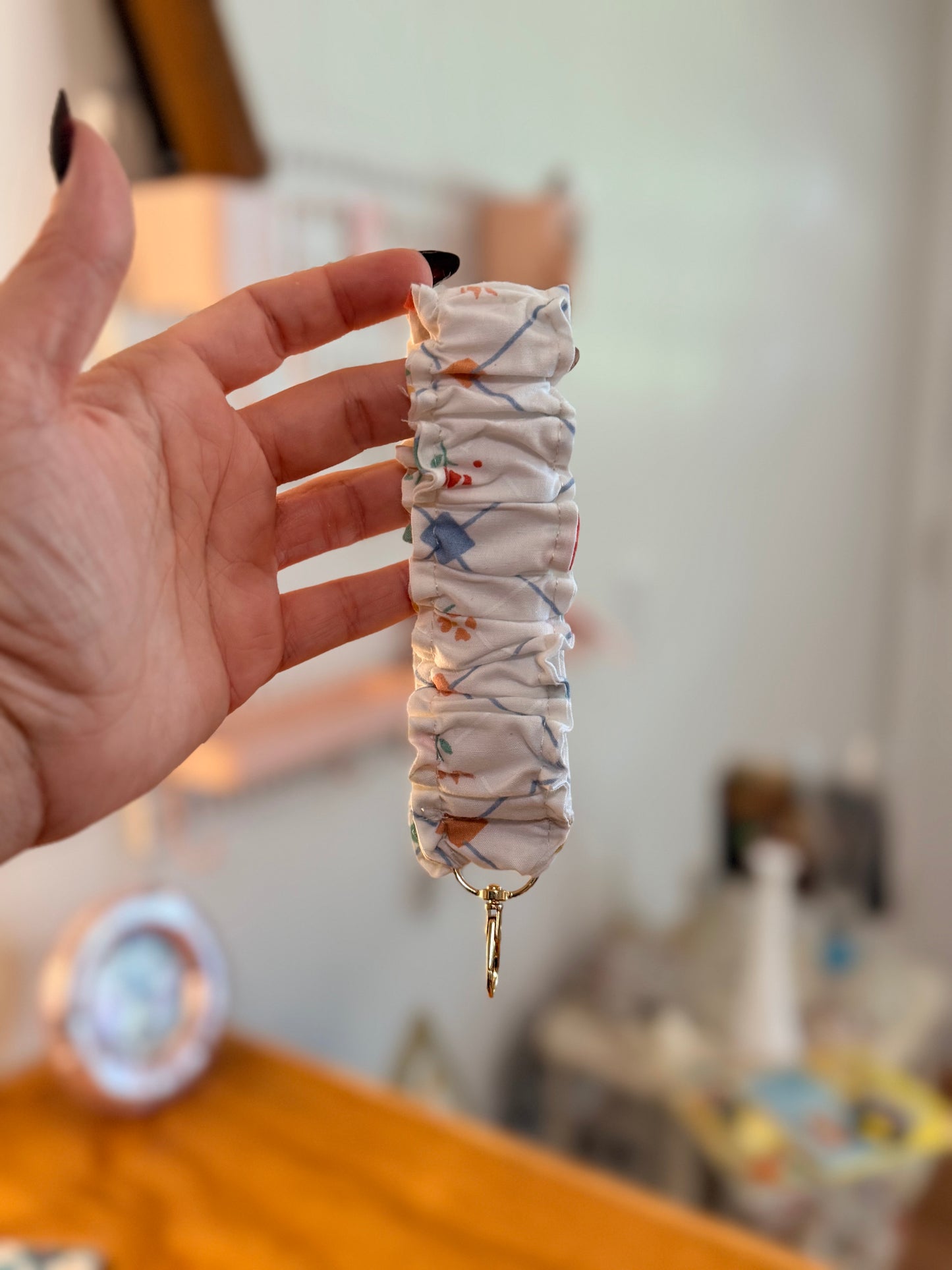 Ruffle Keychain Wristlet White