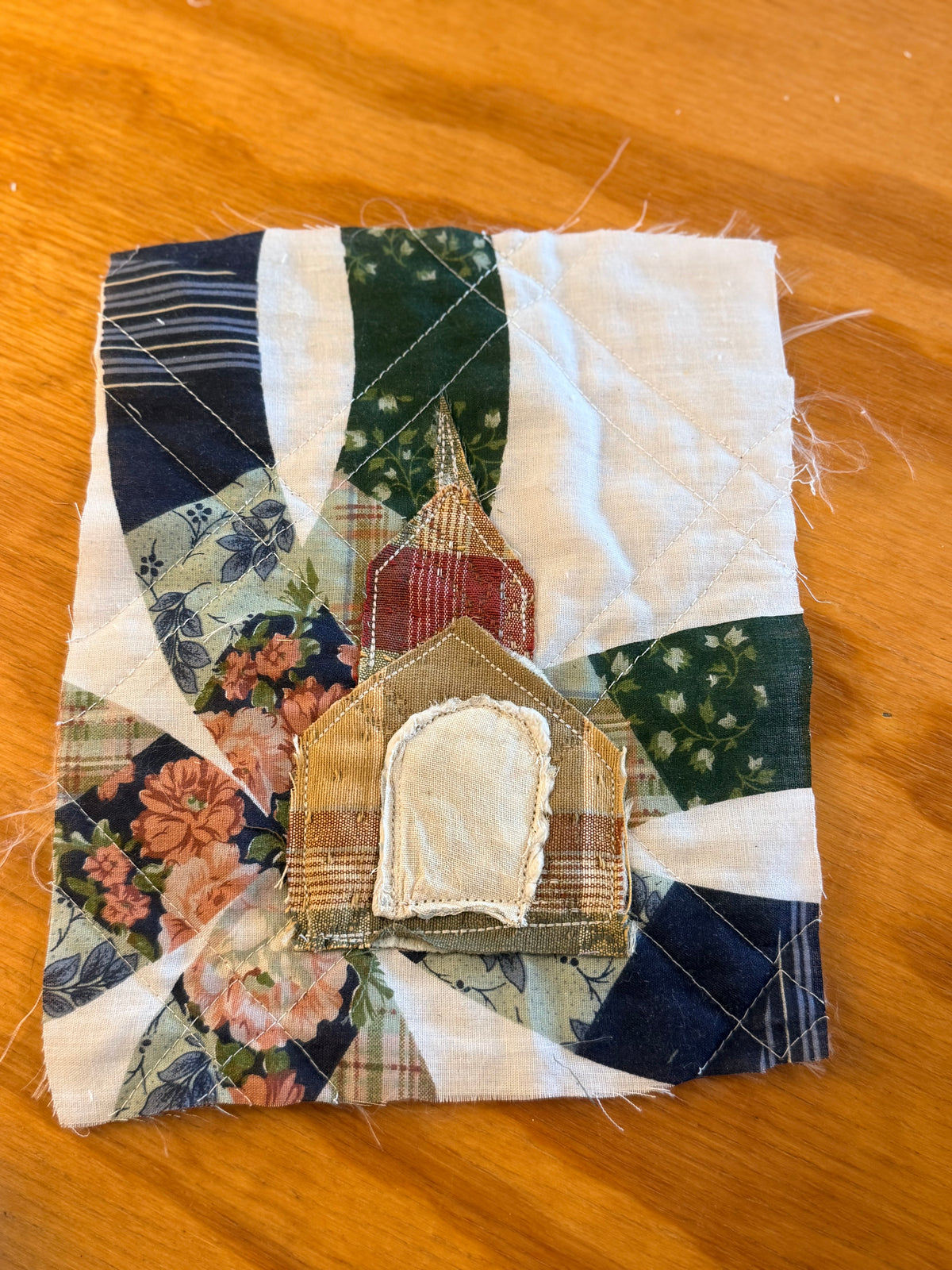 Unframed 8x10 Church Vintage Quilt Piece 14