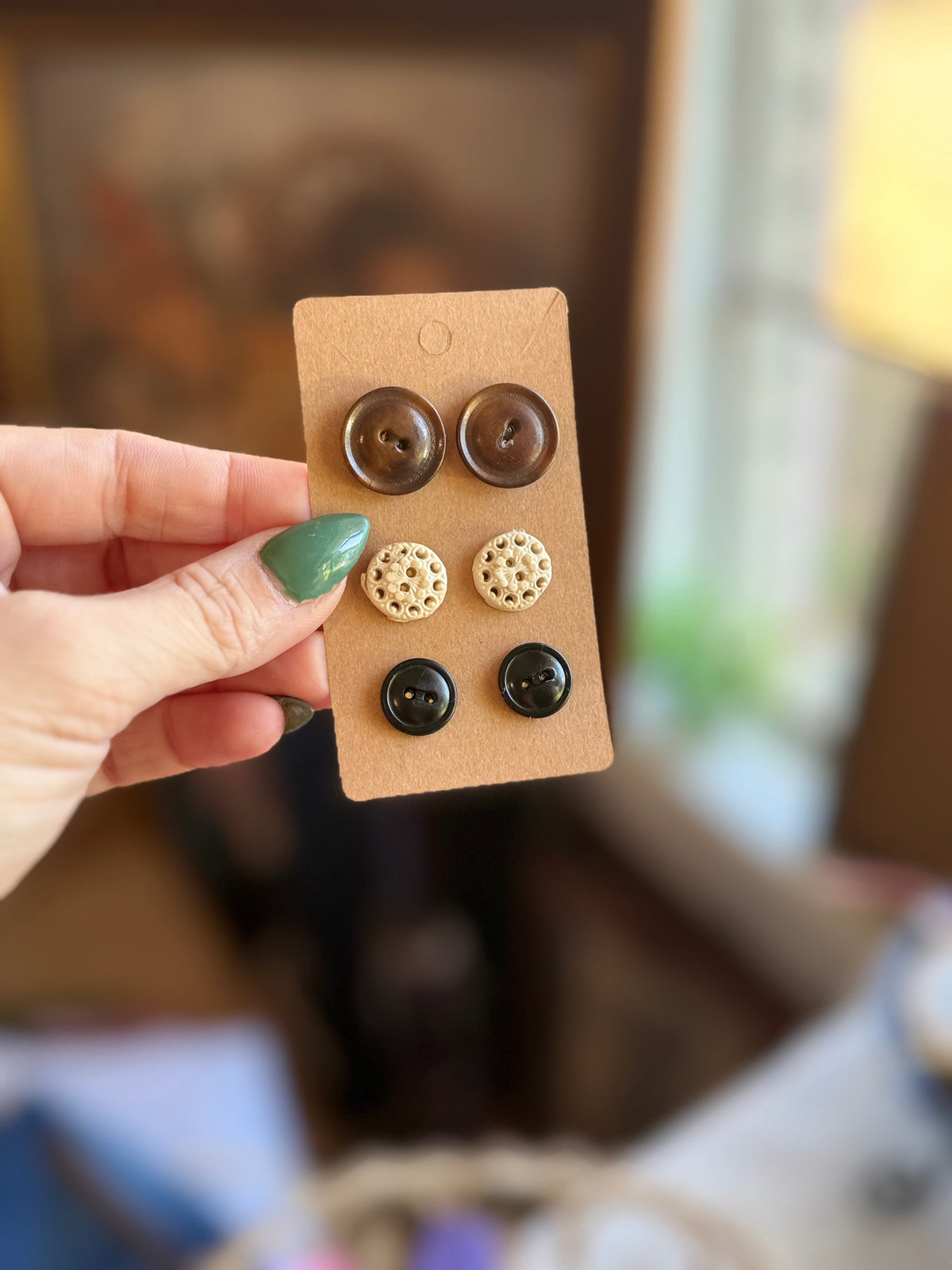 Vintage Button Earring Trio- Hope Chest