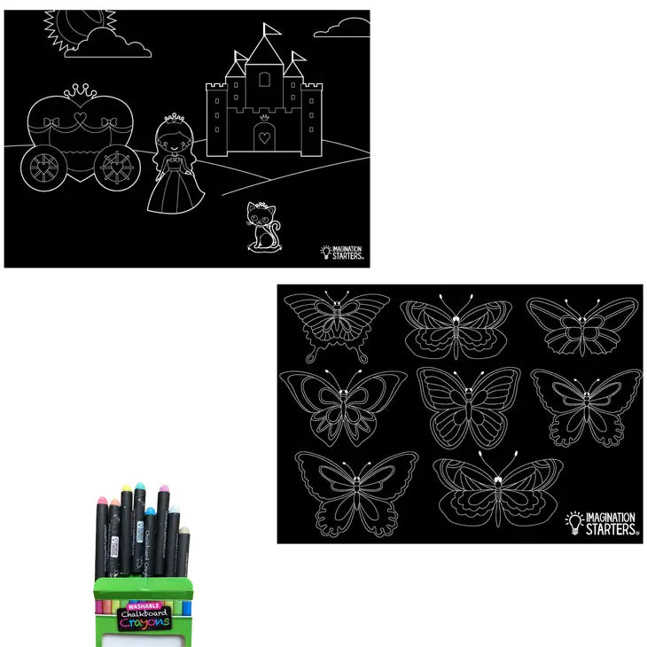 Chalkboard Placemat Coloring Set- Princess & Butterfly