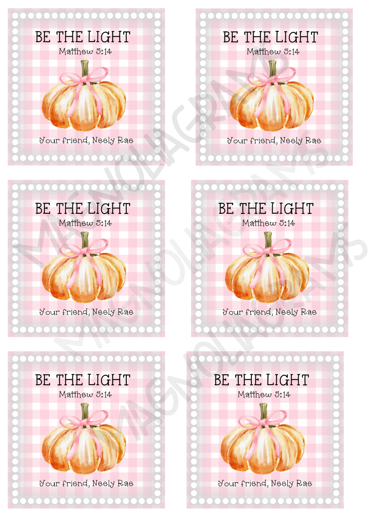 BE THE LIGHT PINK GOODY BAG TAG