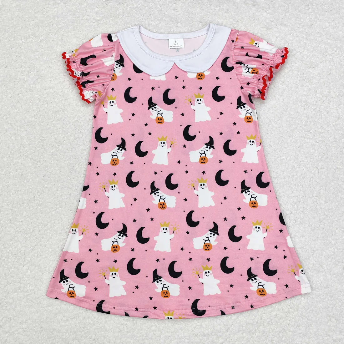 GSD1400 Pink short-sleeved dress with ghost moon and stars