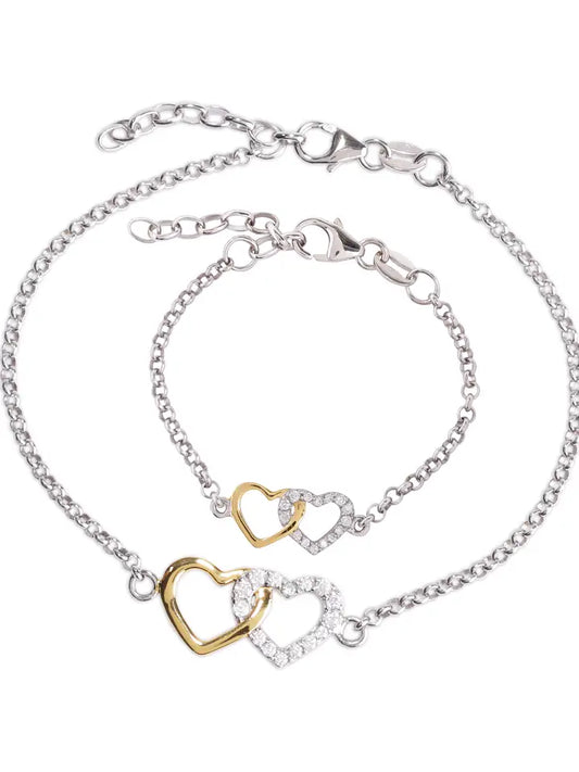 Mommy and Me 2-Piece Bracelet Silver/Gold Heart Baby Gift