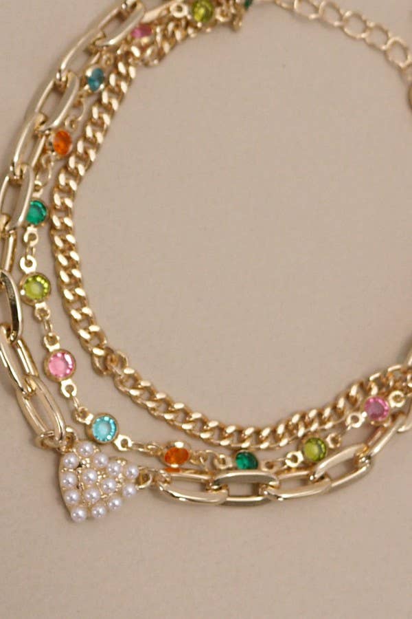 PEARL HEART MULTI STONE MULTI LAYER BRACELET | 80B234