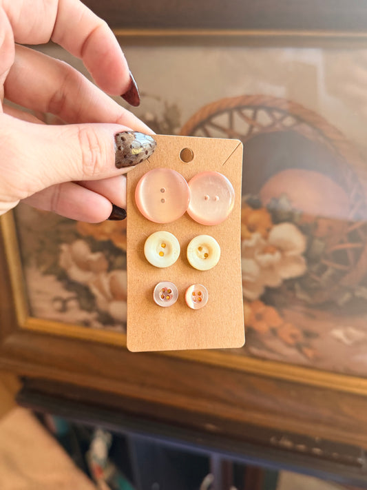 Vintage Button Earring Trio- Feedsack