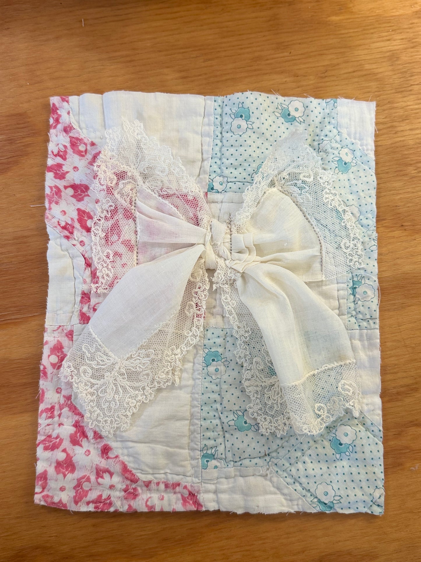 8x10 Unframed Vintage Quilt Bow from Vintage Hankie