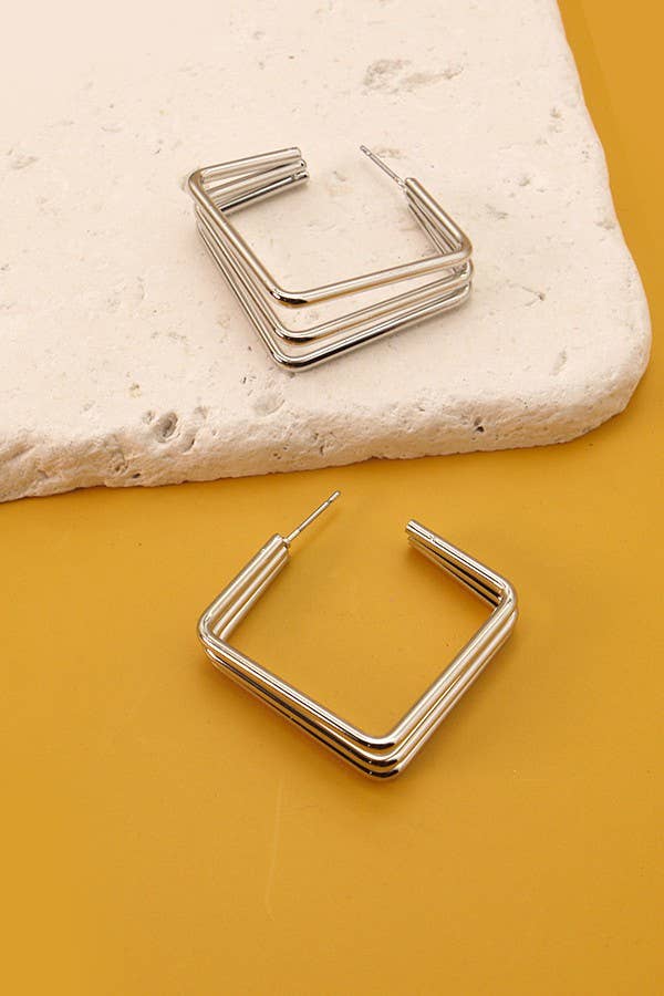 TRI ROW MODERN SQUARE HOOP EARRINGS | 31E21867