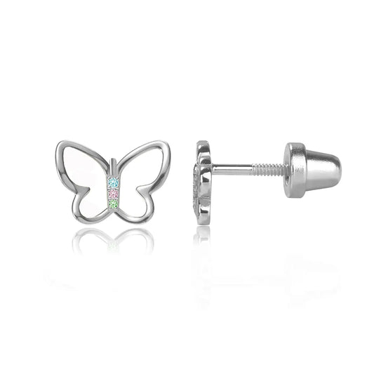 Kids Sterling Silver Rainbow Butterfly Earrings