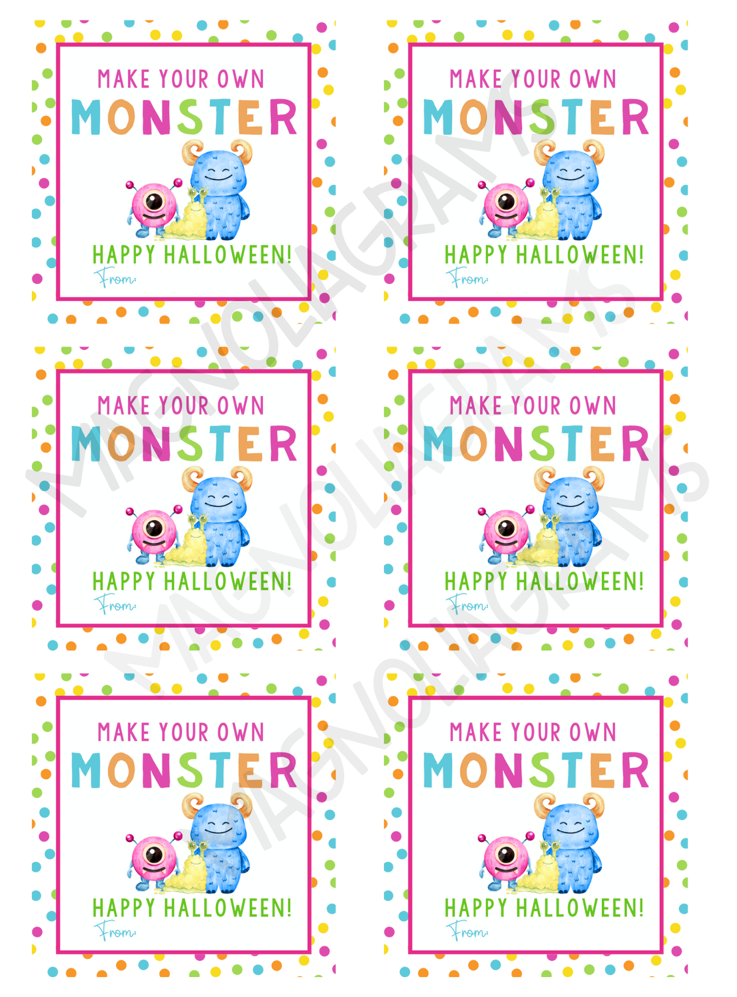 GIRLY MONSTER GOODY BAG TAG