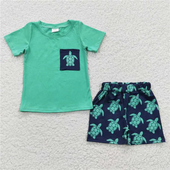 C9-4 Green Turtle Pocket Summer Boys Suit