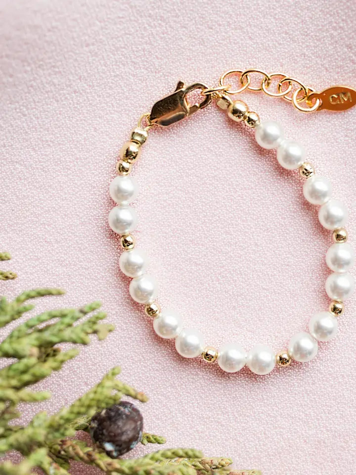 Girls 14K Gold-Plated Pearl Baby Bracelet Children's Jewelry Tat 2-3 weeks