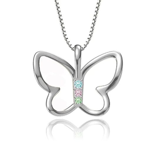 Girls Sterling Silver Butterfly Necklace w/ Multi-Color Czs