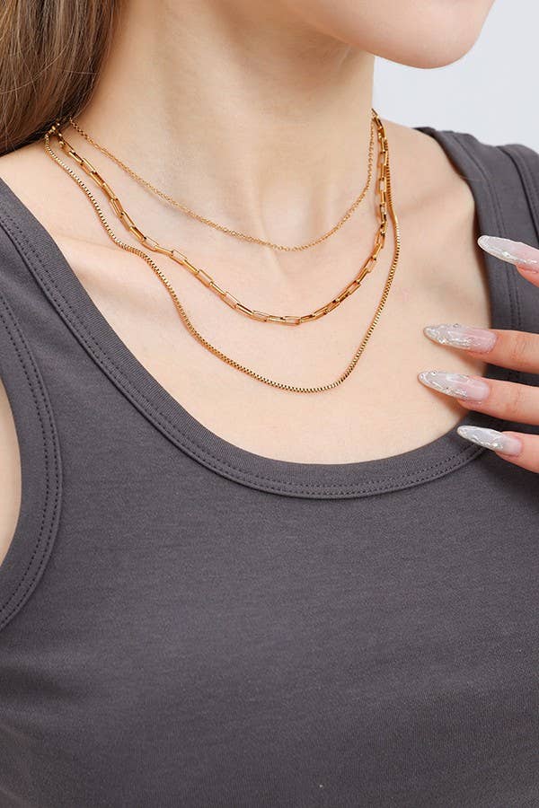 18K STAINLESS STEEL TARNISH FREE LAYERED NECKLACE | 40NK346