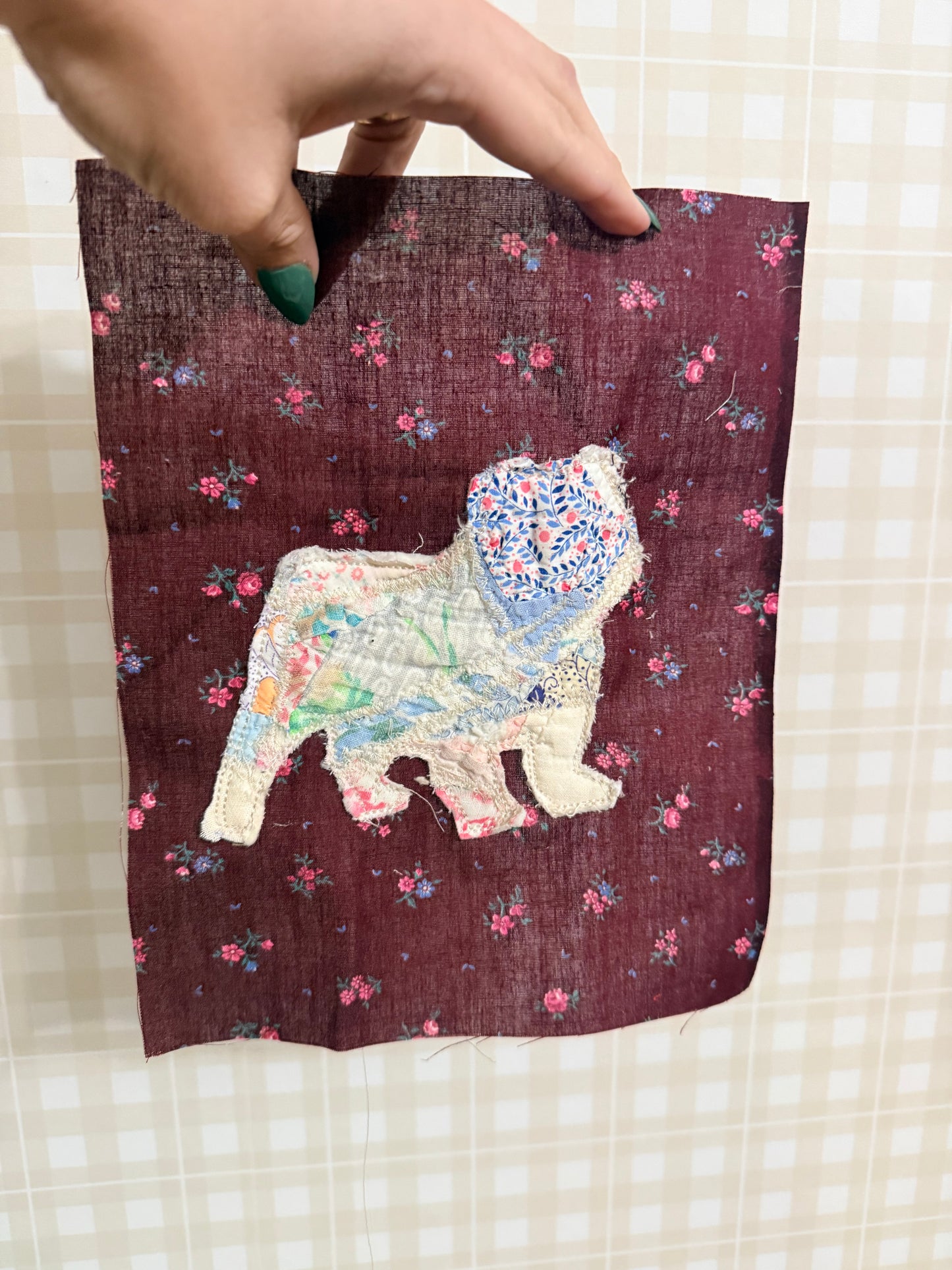 8x10 Unframed Vintage Quilt Bulldog