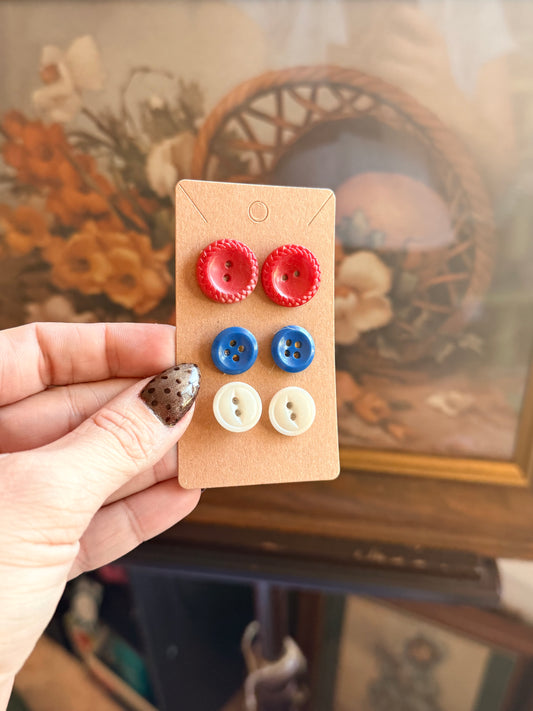Vintage Button Earring Trio-County Fair