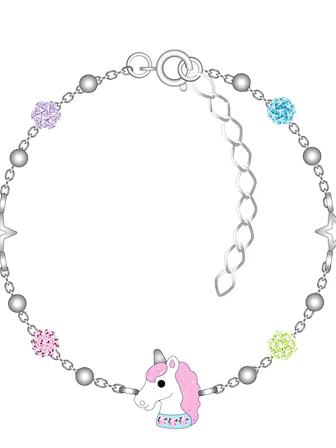 Sterling Silver Rainbow Unicorn Bracelet For Kids (Stardust)