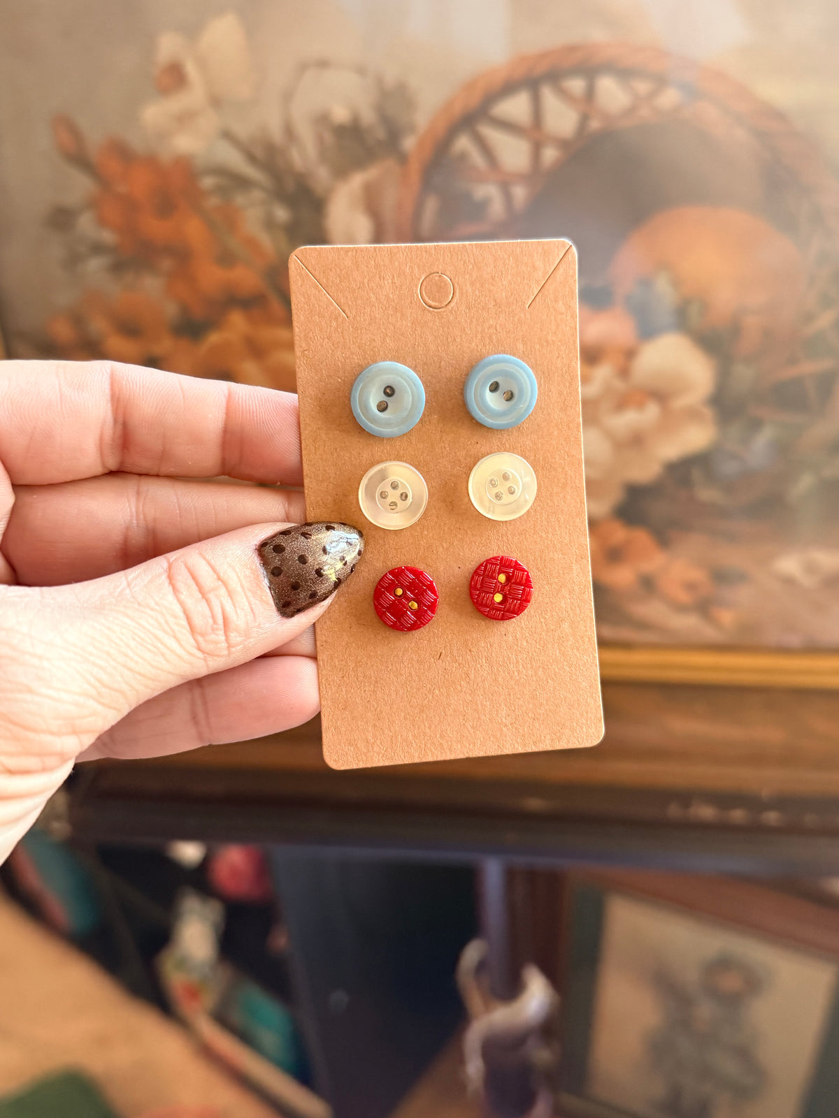 Vintage Button Earring Trio- Button Tin