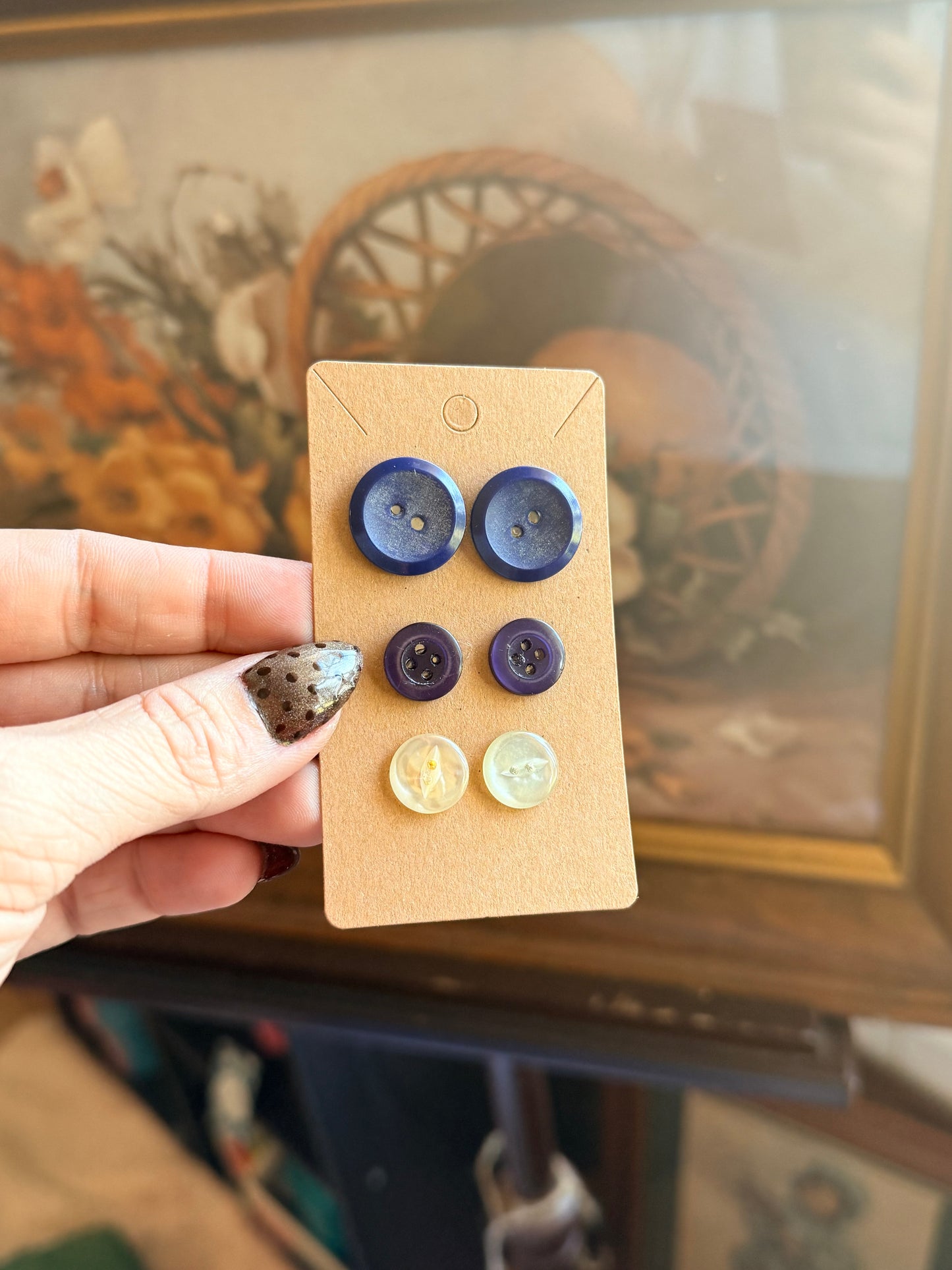Vintage Button Earring Trio-Lion Pride