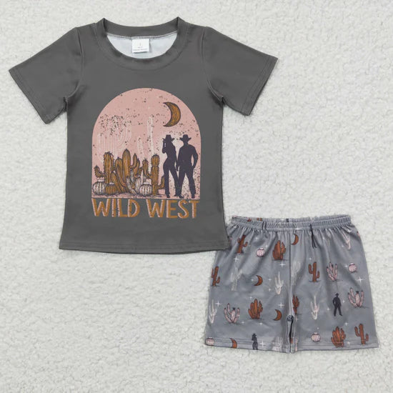 BSSO0187 Boys' WILD WEST Cactus Short Sleeve Shorts Set