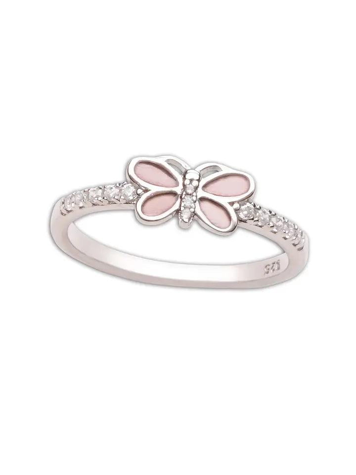 Kids Sterling Silver Pink Butterfly Baby Ring with Czs