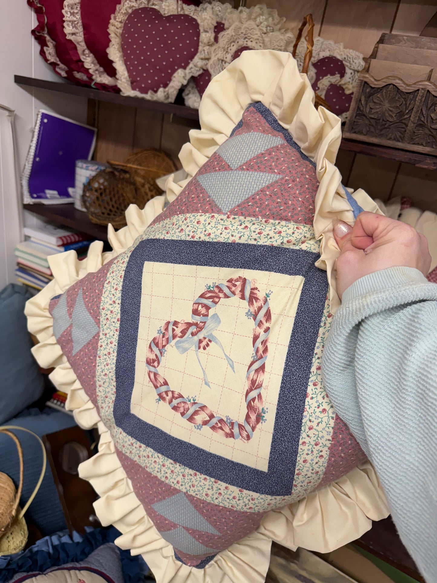 Vintage Handmade Quilted Heart Pillows (Set Available)