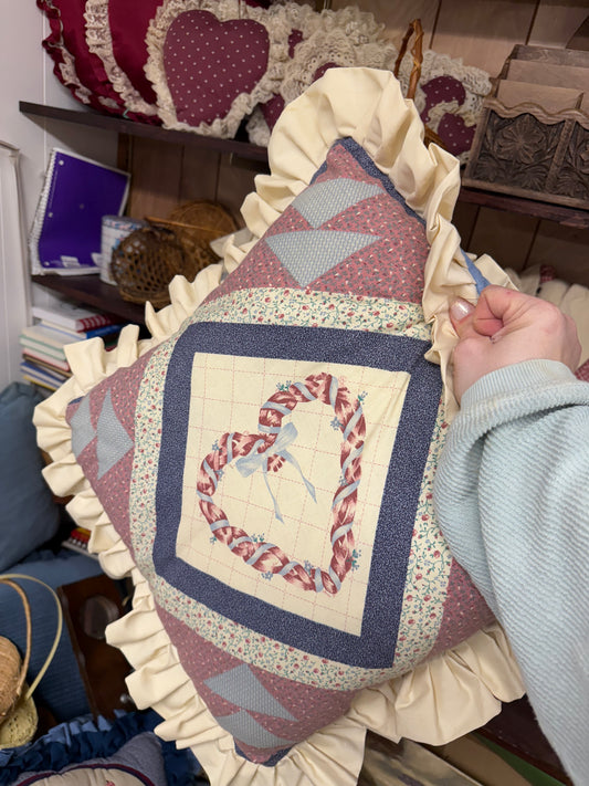 Vintage Handmade Quilted Heart Pillows (Set Available)