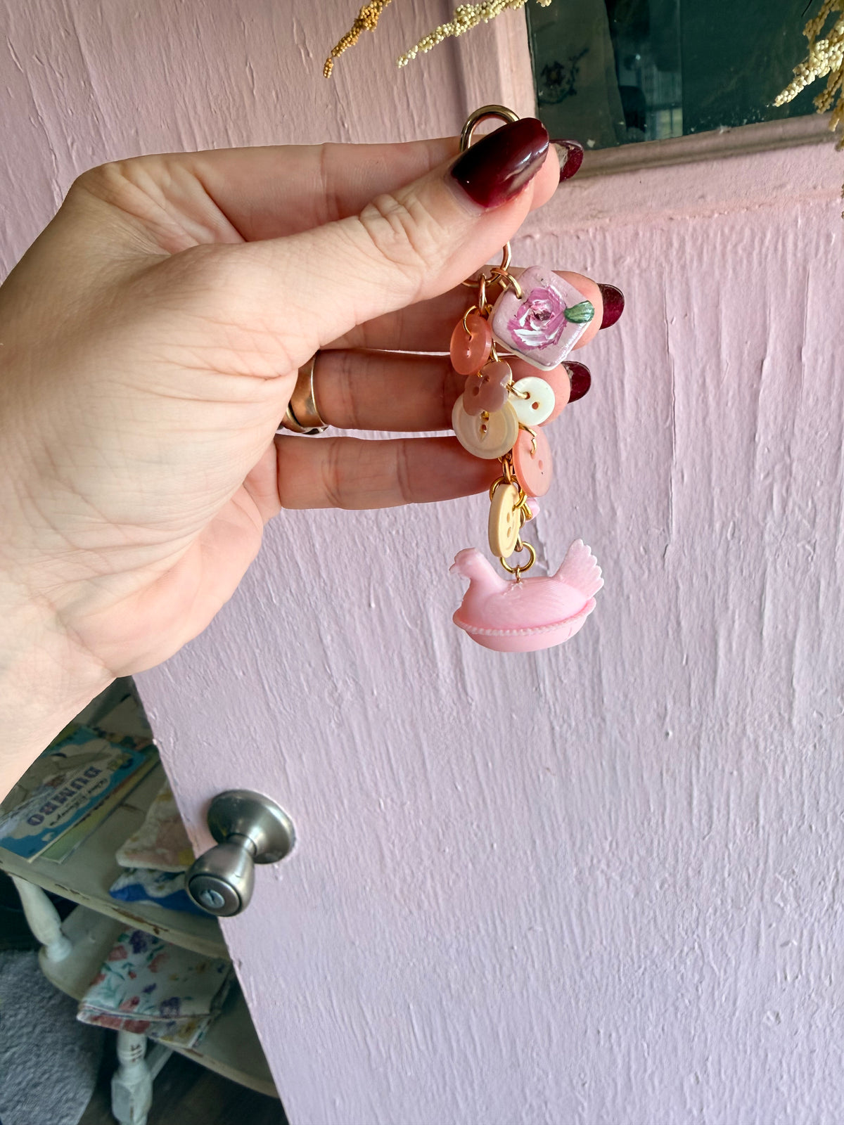 HON+Vintage Button+ Handpainted Charm Bag Charm