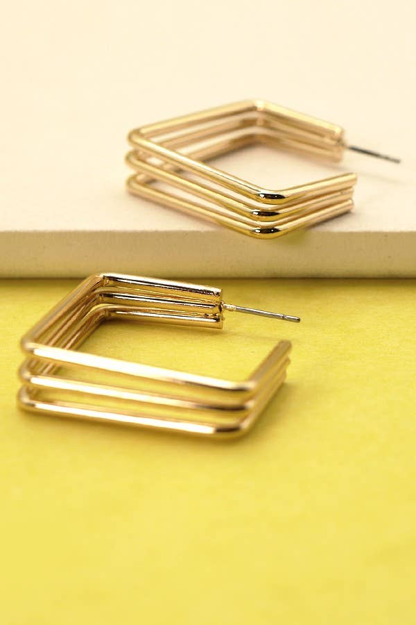 TRI ROW MODERN SQUARE HOOP EARRINGS | 31E21867