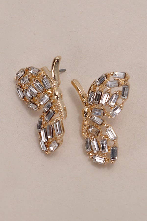 BUTTERFLY BAGUETTE RHINESTONE EARRINGS | 80E3746