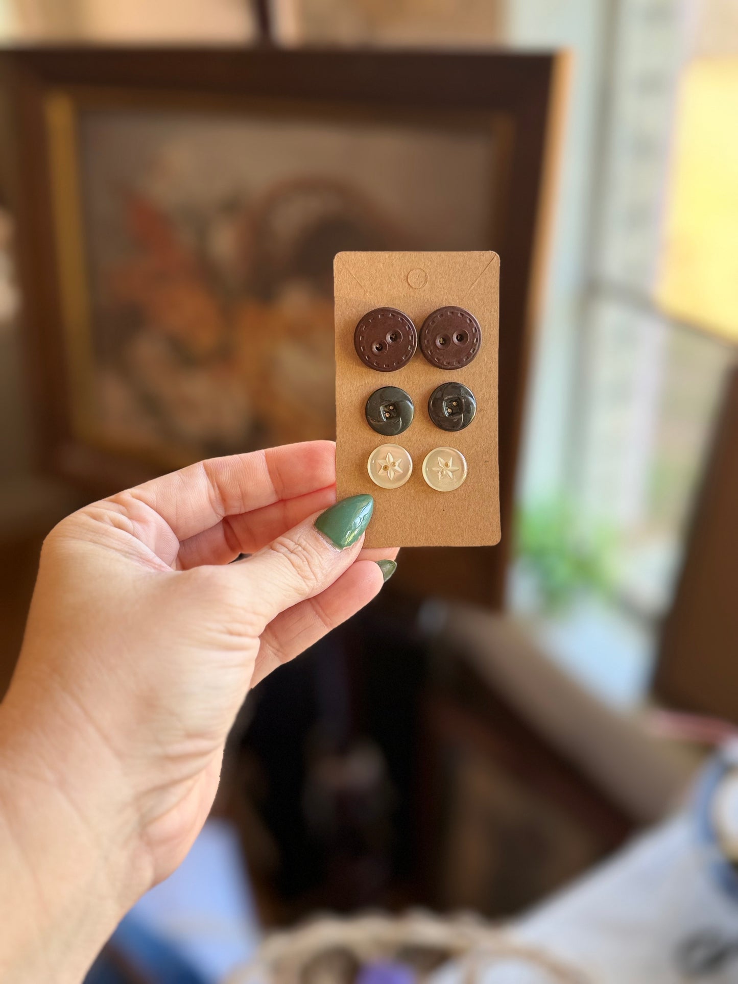 Vintage Button Earring Trio- Paper Doll