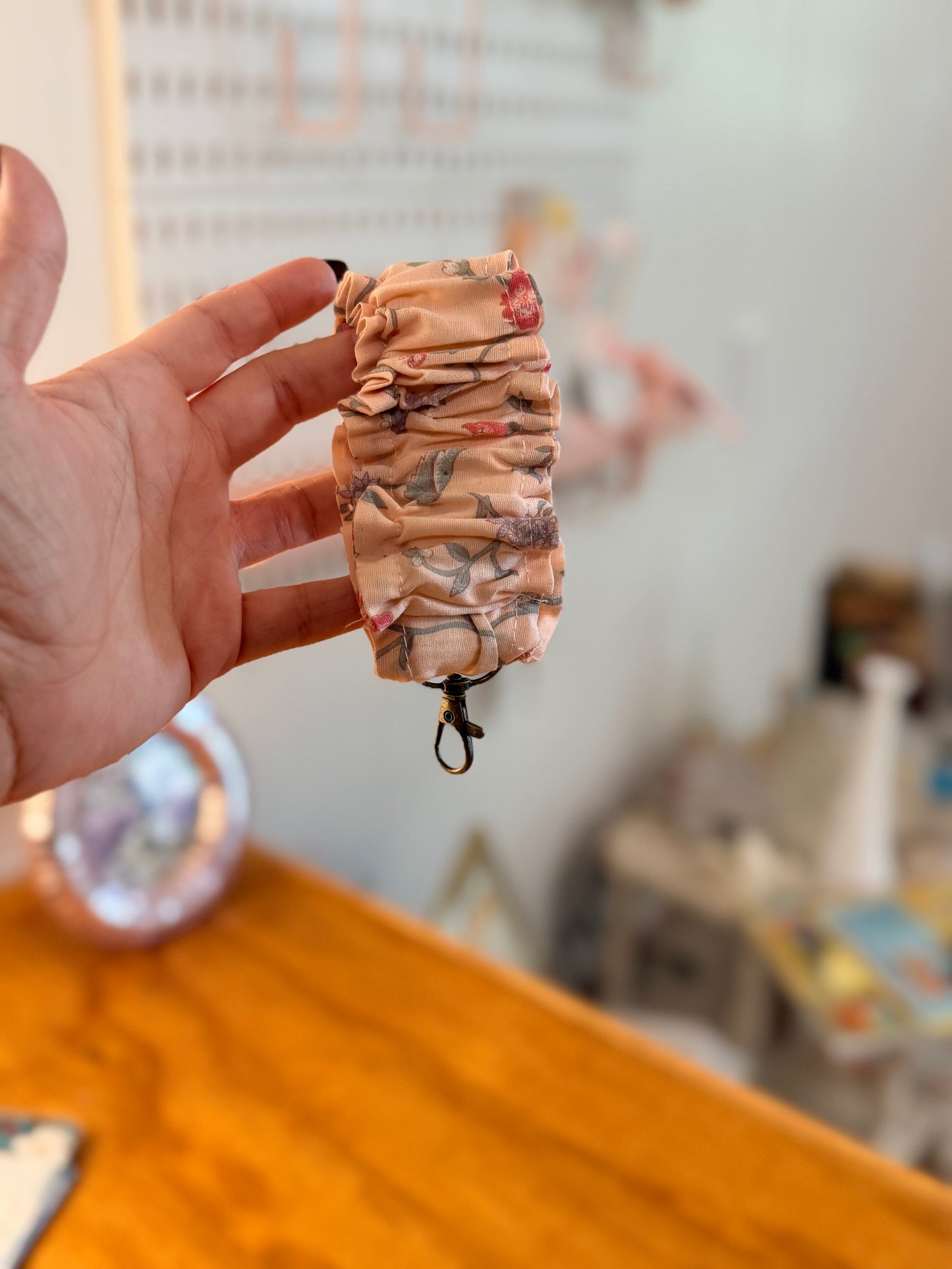 Ruffle Keychain Wristlet Peach FLoral