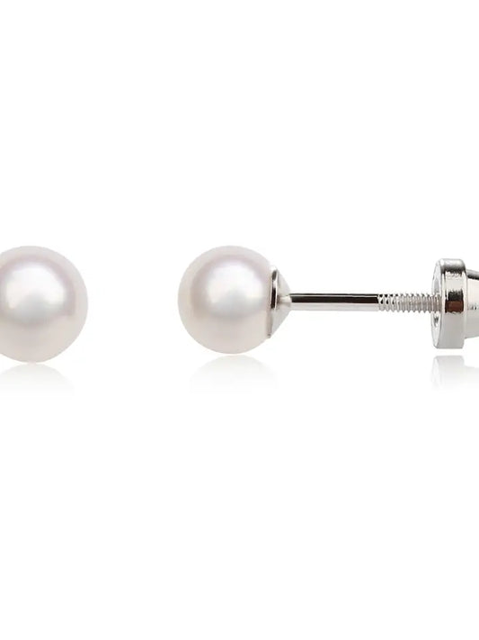 Sterling Silver Screw-Back White Pearl Earrings For Children