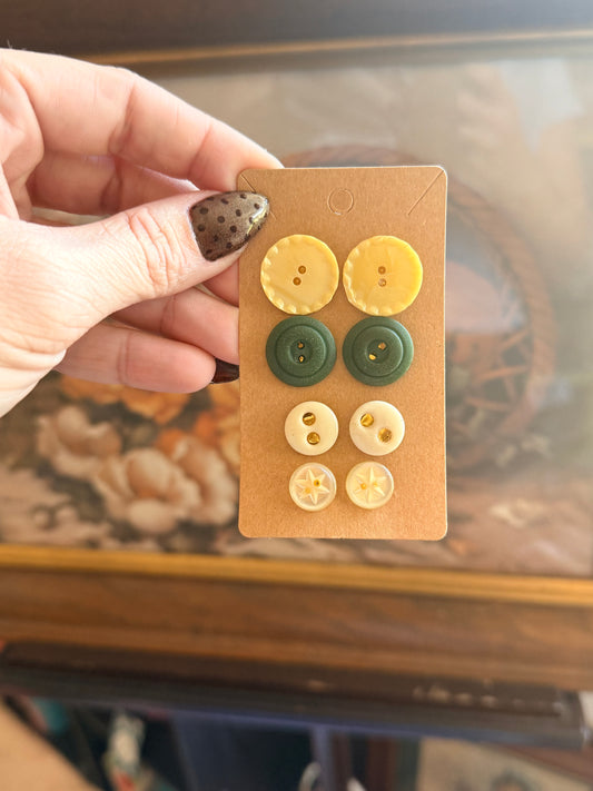 Vintage Button Earring Quartet- Buttercup