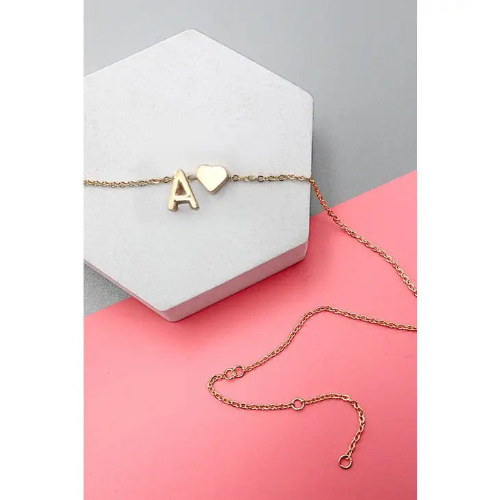 Brass Monogram Initial Heart Charm Necklace