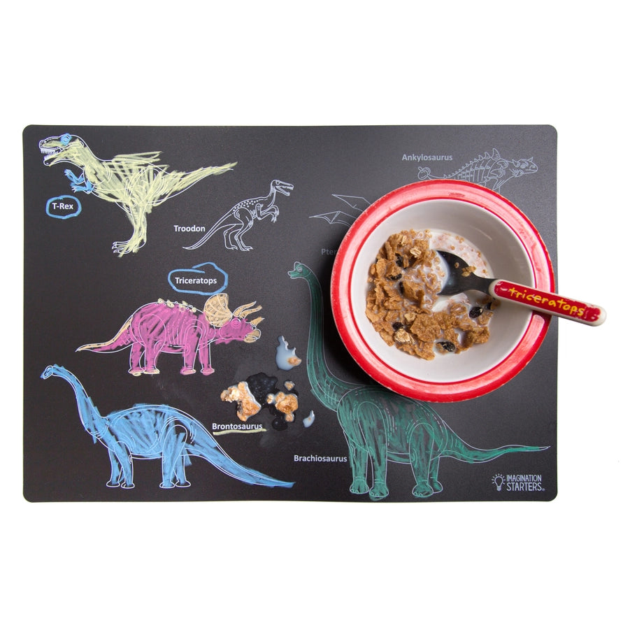 Chalkboard Placemat Coloring Set- Dinosaur & Construction