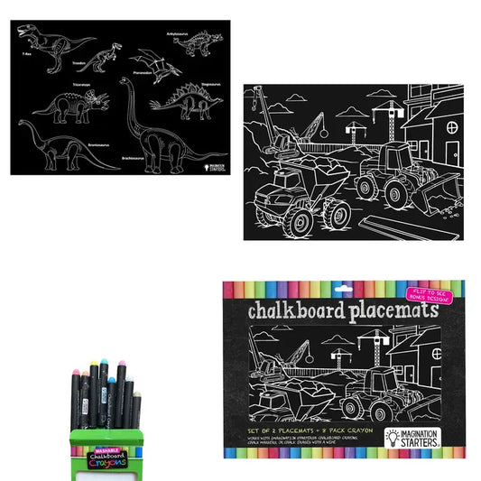 Chalkboard Placemat Coloring Set- Dinosaur & Construction