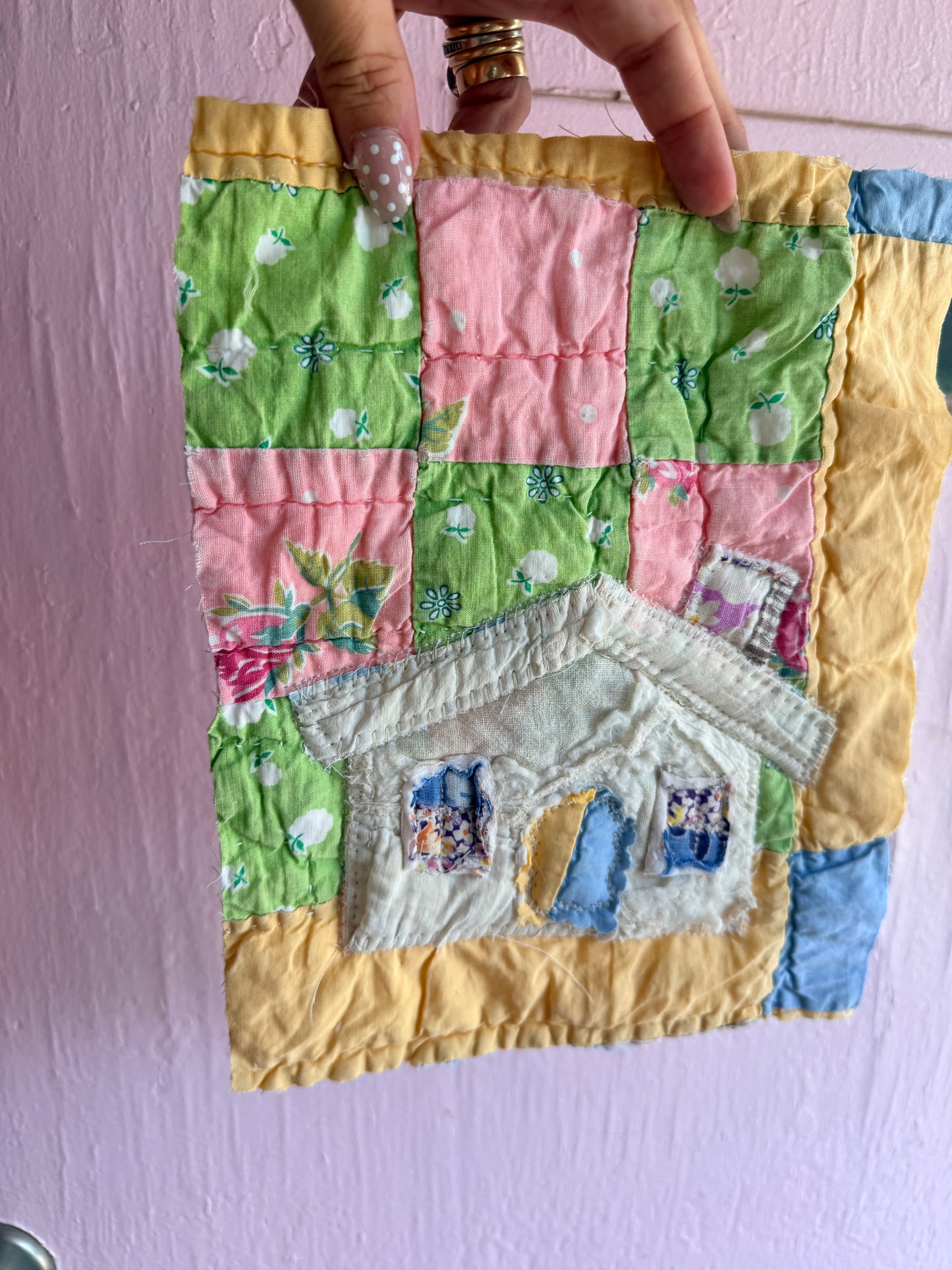 Unframed 8x10 House Vintage Quilt Piece 1