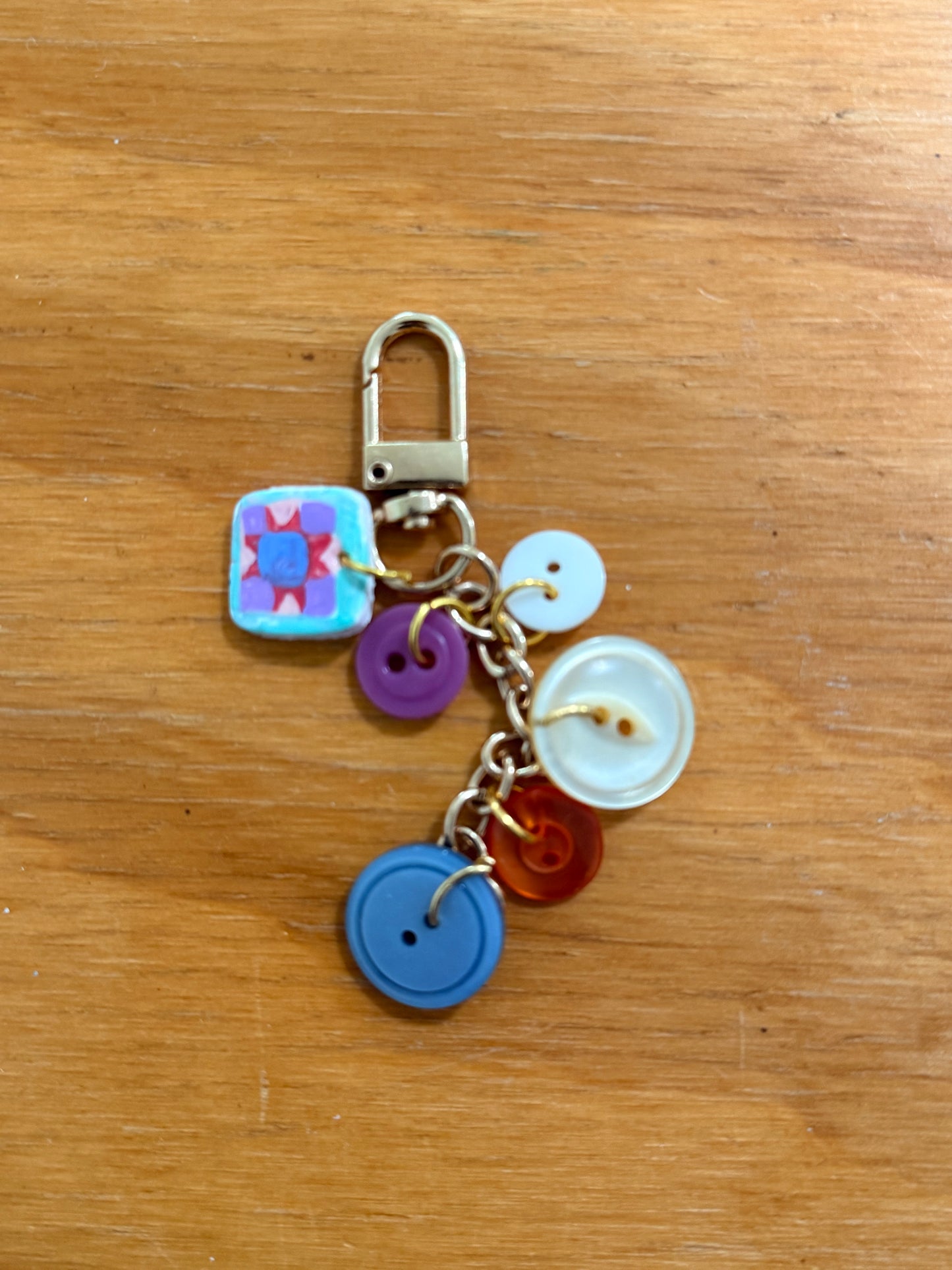 Vintage Button Keychain/ Bag Charm with handpainted charm 7