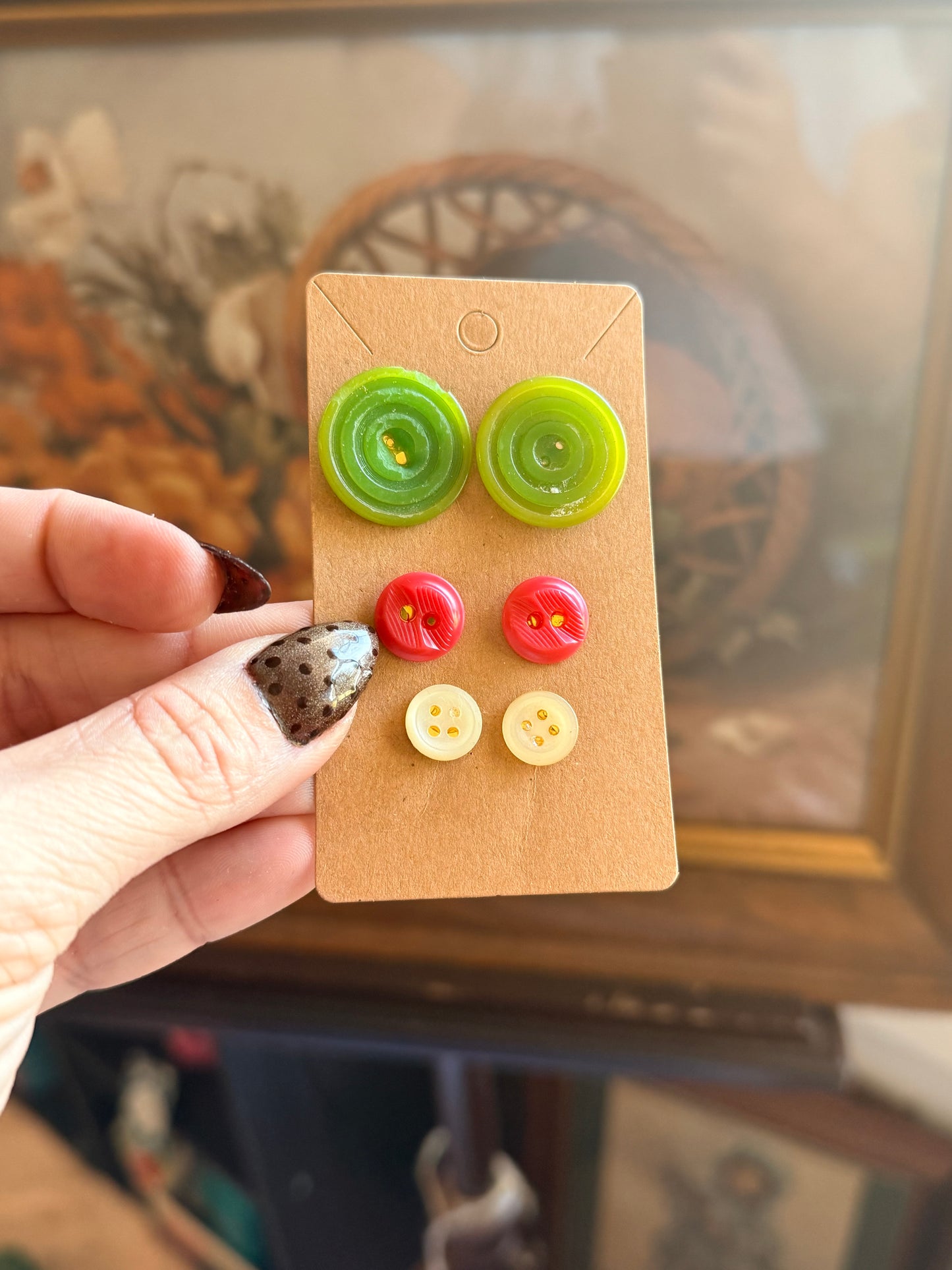 Vintage Button Earring Trio- Wildflower