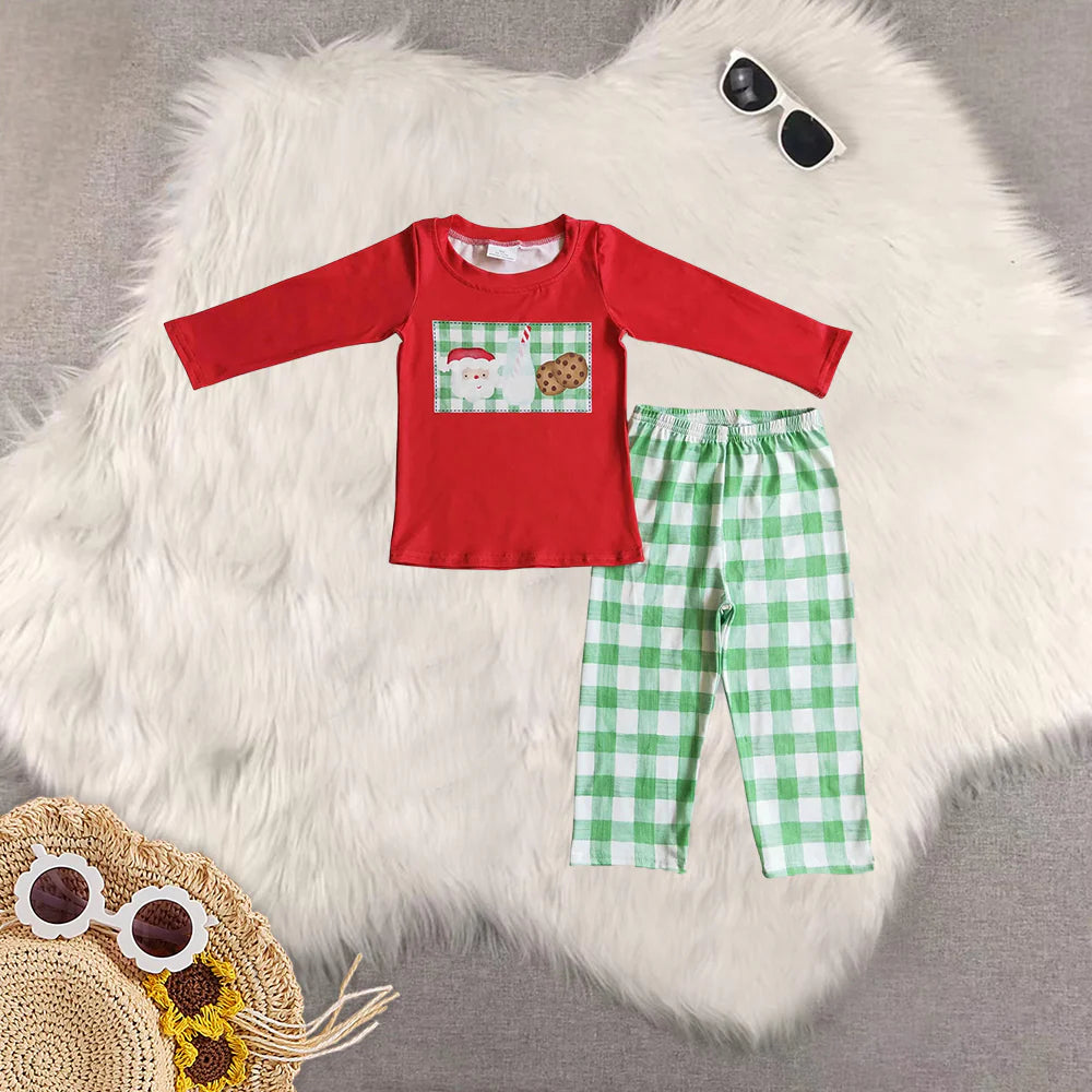 Green Plaid Santa and Cookies Matching