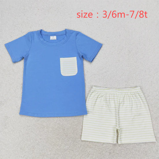 BSSO0985 Striped pocket haze blue short-sleeved