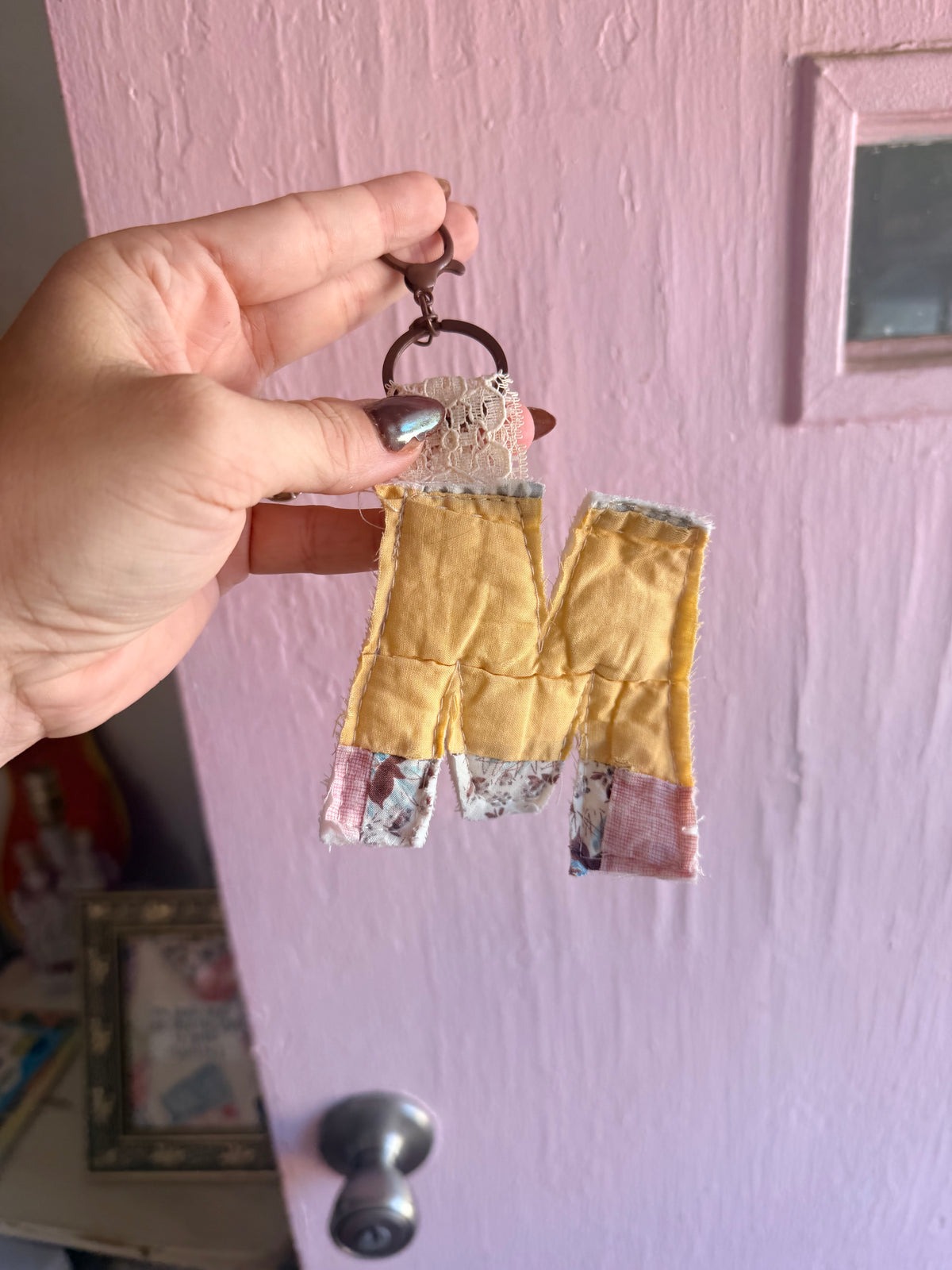 Vintage Quilt Initial Keychains-- More Options in Product Listing