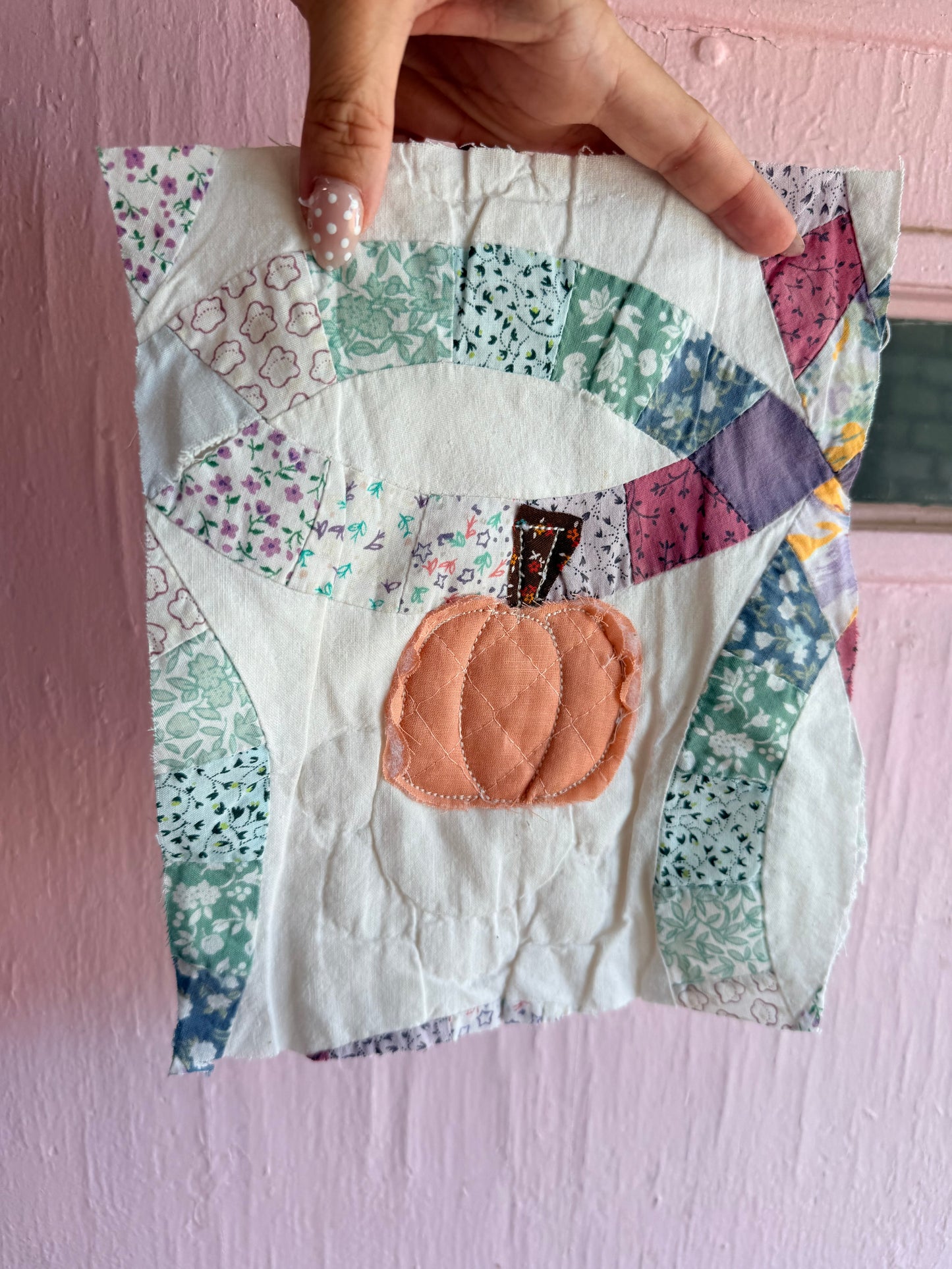 Unframed 8x10 Pumpkin Vintage Quilt Piece 1