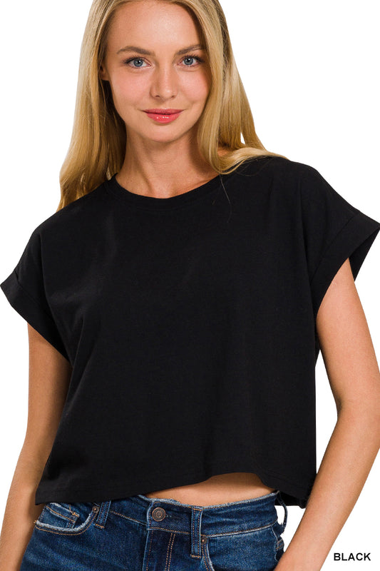 Cotton folded sleeve top