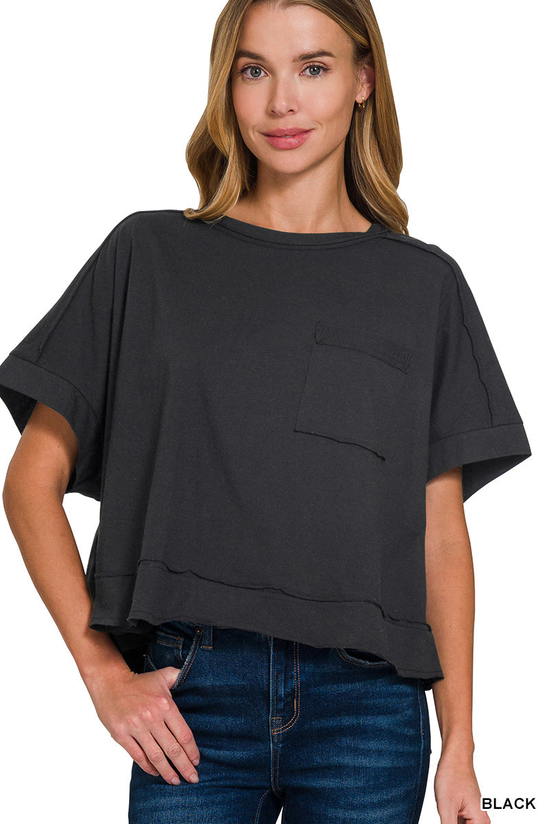 Exposed seam oversized crop box tee