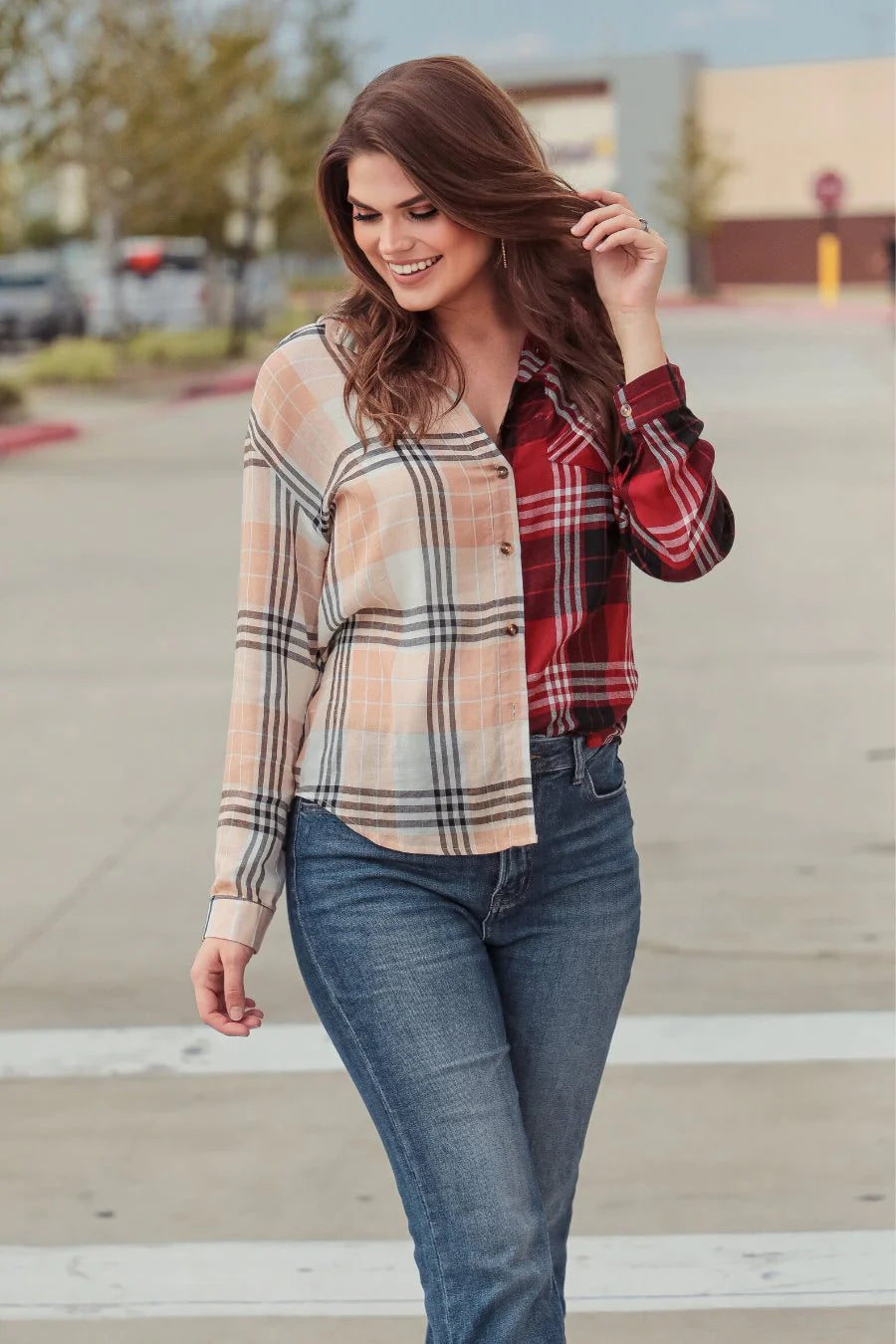 Shades Of Fall Plaid Button Up Top