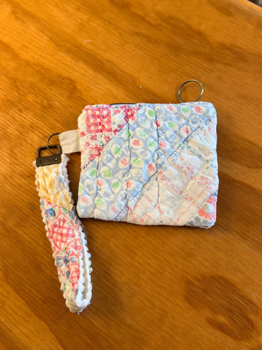 Vintage Quilt Zipper Pouch + Keychain Wristlet 4