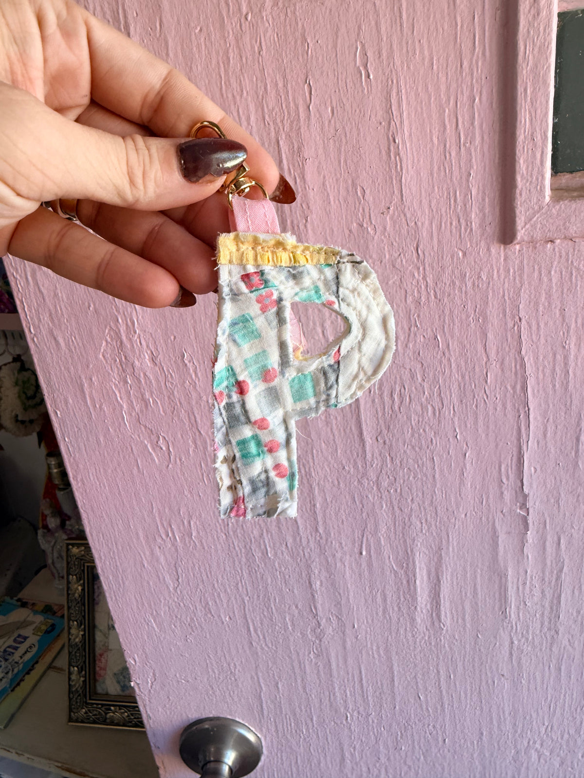 Vintage Quilt Initial Keychains-- More Options in Product Listing